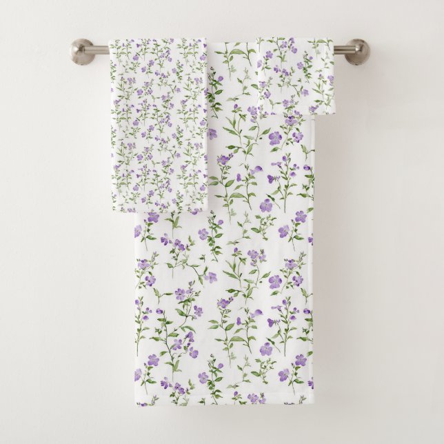 Minimalist purple flowers bath towel set (Insitu)