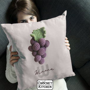 Minimalist Purple Grandma Chic Crochet Grape Name Cushion