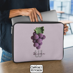 Minimalist Purple Grandma Chic Crochet Grape Name Laptop Sleeve