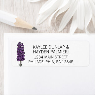 Minimalist Purple Larkspur Wedding Address Return Address Label