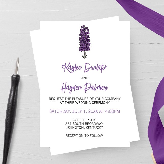 Minimalist Purple Larkspur Wedding  Invitation (Creator Uploaded)