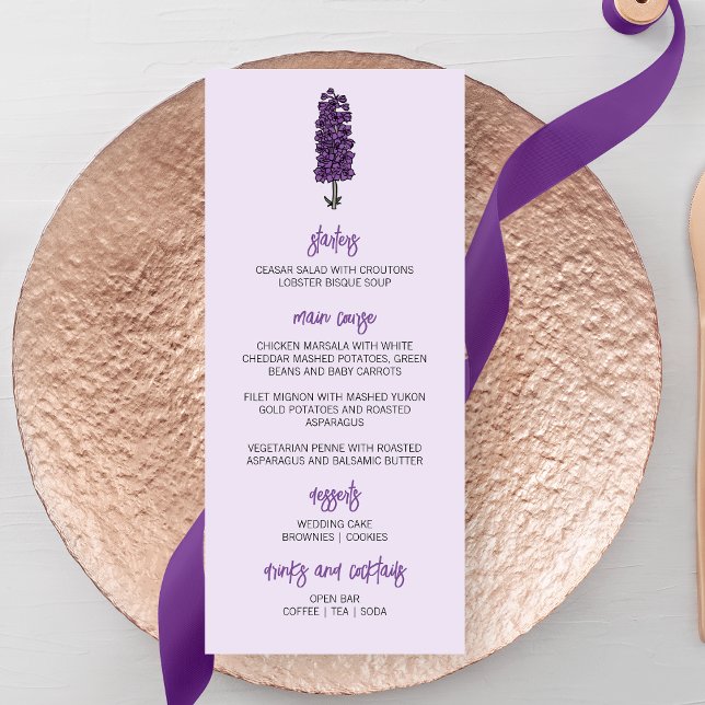 Minimalist Purple Larkspur Wedding Menu (Creator Uploaded)