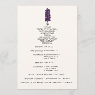 Minimalist Purple Larkspur Wedding Program