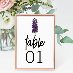 Minimalist Purple Larkspur Wedding Table Number