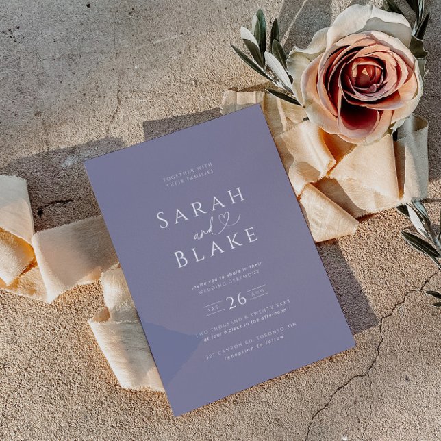 Minimalist Purple Lilac Heart Wedding Invitation (Creator Uploaded)
