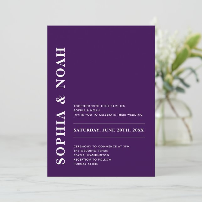 Minimalist Purple Modern Spring Wedding Invitation (Standing Front)