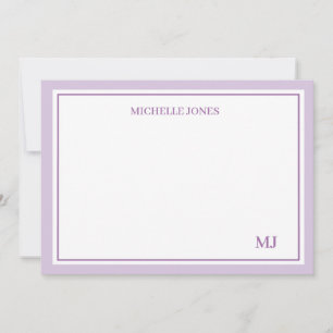 Minimalist Purple Name and Initials Flat Note Card