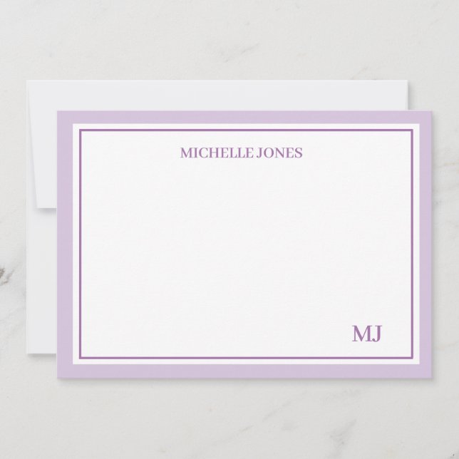 Minimalist Purple Name and Initials Flat Note Card (Front)