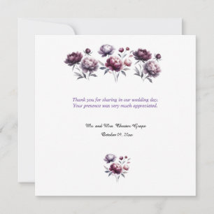 Minimalist Purple Peonies Wedding Thank You