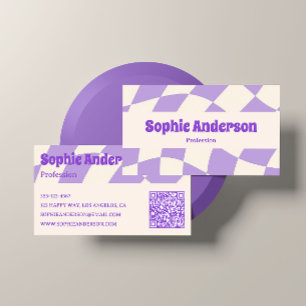 Minimalist Purple Retro Wavy Pattern QR Code Business Card