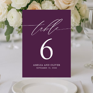 Minimalist Purple Script Table Number Card