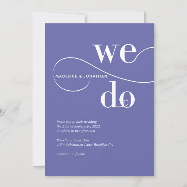 Minimalist Purple We Do Calligraphy Wedding Invitation (Front)