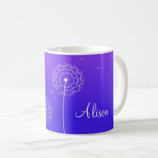 Minimalist Purple White Dandelion Flowers Nam Coffee Mug (Front Right)