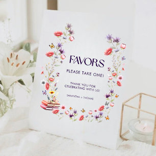 Minimalist Purple Wildflower Bridal Shower Favour  Pedestal Sign