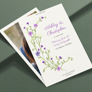 Minimalist Purple Wildflower Photo Wedding Save The Date