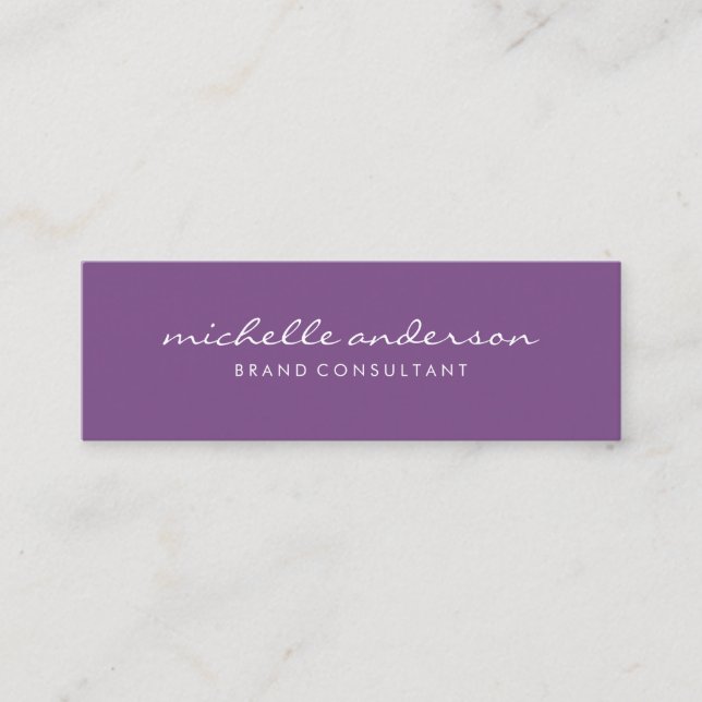 Minimalist Purple with Cursive Text Mini Business Card (Front)