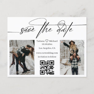 minimalist qr code 2 photos collage save the date announcement postcard