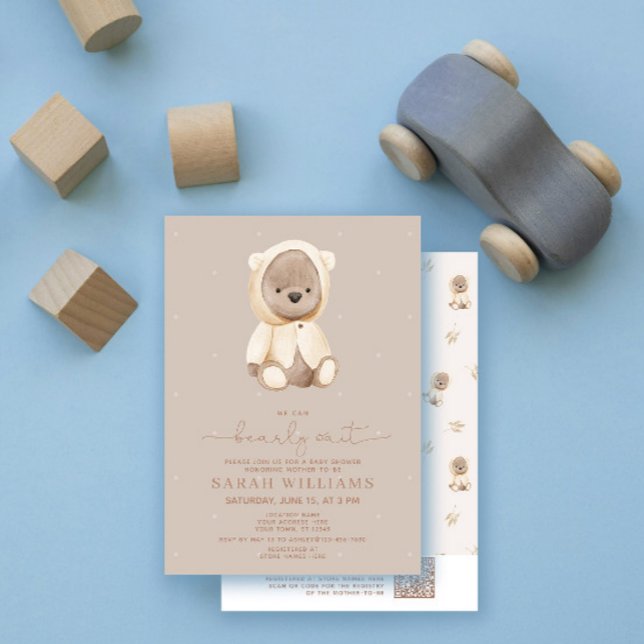 Minimalist QR Code Bearly Wait Neutral Baby Shower Invitation (Creator Uploaded)