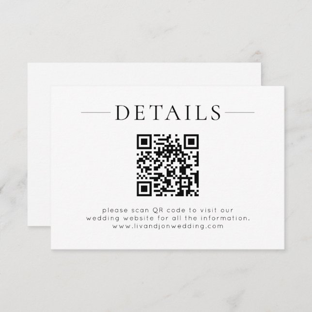 Minimalist QR Code Black White Wedding Details Enclosure Card (Front/Back)