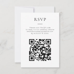 Minimalist QR Code Black White Wedding RSVP Card