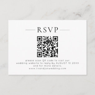 Minimalist QR Code Black White Wedding RSVP Card