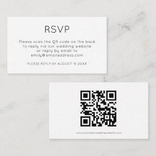 Minimalist QR Code Black White Wedding RSVP Enclosure Card