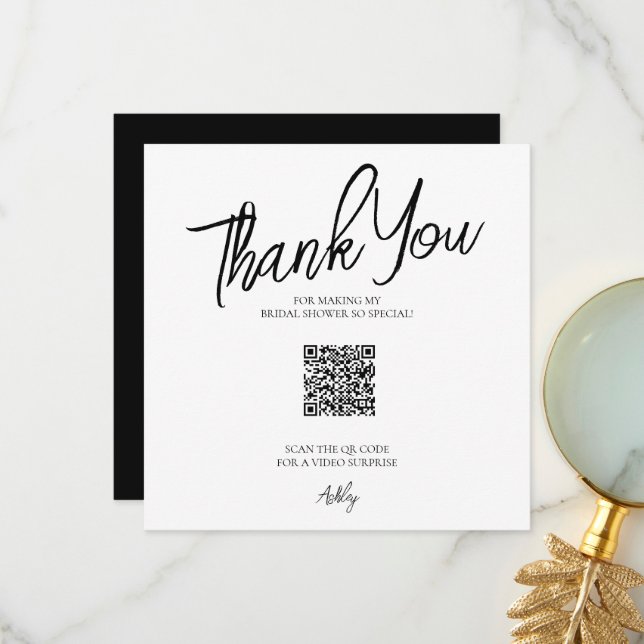 Minimalist QR Code Bridal Shower Thank You Card (Front/Back In Situ)