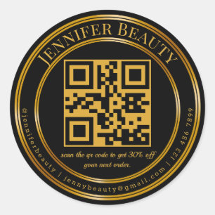 minimalist qr code  business gold black classic round sticker