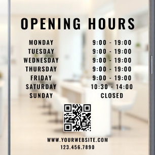 Minimalist QR Code Business Opening Hours Black