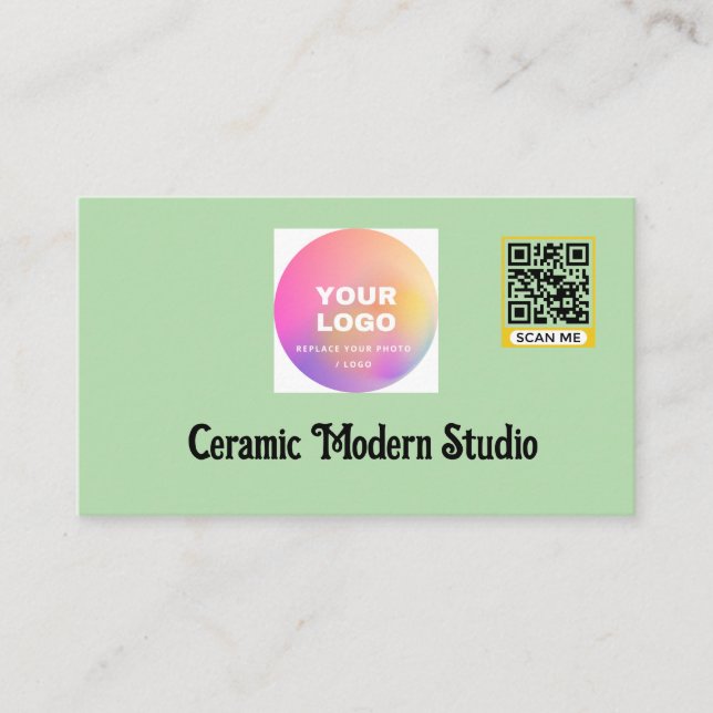 Minimalist QR Code Ceramic Store Business Card  (Front)