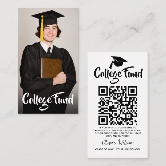 Minimalist QR Code College Fund Graduation Photo Enclosure Card (Front/Back)