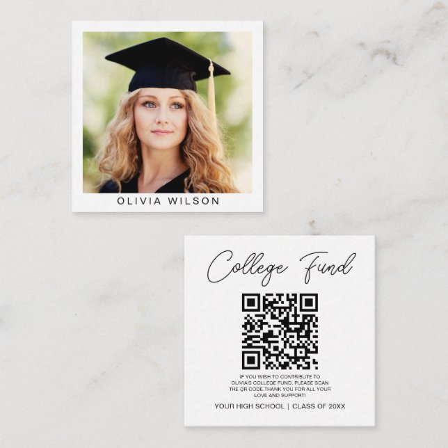 Minimalist QR Code College Fund Graduation Photo  Enclosure Card (Front/Back)