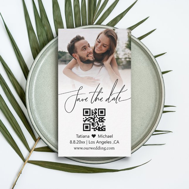 minimalist qr code couple photo save the date  card (Creator Uploaded)