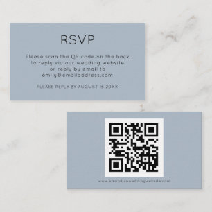 Minimalist QR Code Dusty Blue Wedding RSVP Enclosu Enclosure Card