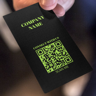 Minimalist QR Code Fluorescent Green Business Card