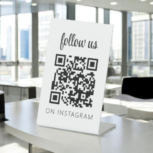 Minimalist QR Code Follow Us on Instagram Pedestal Sign