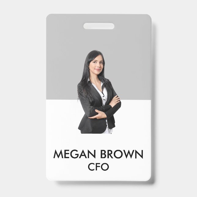 Minimalist  QR Code ID Card Grey Photo Name Logo  Badge (Front)