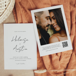 Minimalist QR Code Photo B&W Wedding Invitation