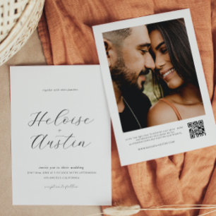 Minimalist QR Code Photo B&W Wedding Invitation