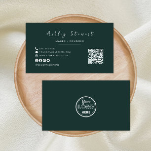Minimalist Qr Code Professional Logo Dark Green Business Card