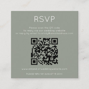 Minimalist QR Code Sage Green Wedding RSVP Enclosure Card