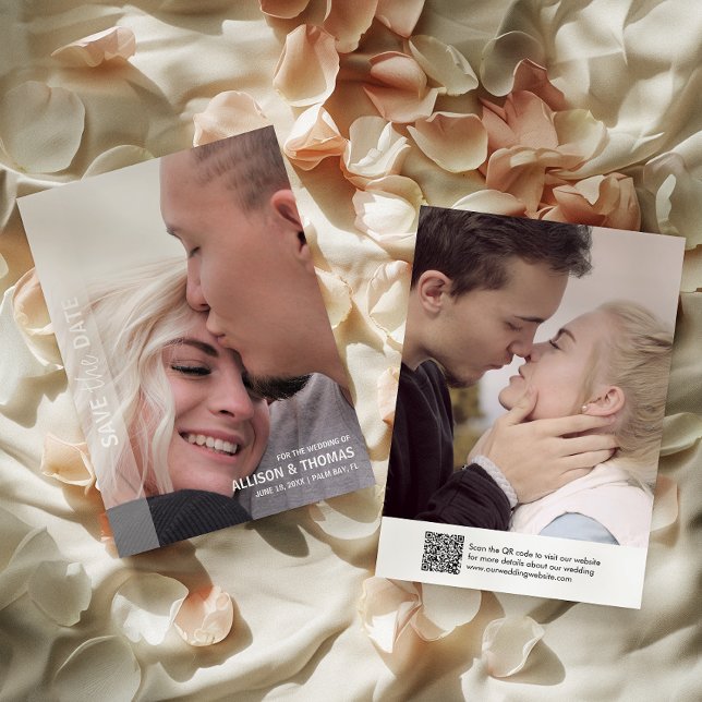 Minimalist QR Code Save the Date Wedding Photo  Invitation (Save time and reduce wedding planning stress with this QR code Save the Date card.)