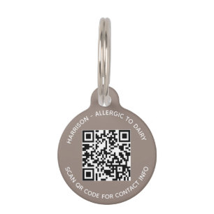 Minimalist QR Code scan contact Info custom greige Pet Tag