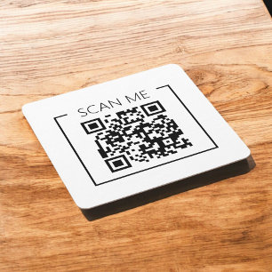 Minimalist QR Code Scan Me Business Square Paper Coaster