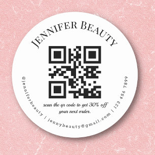 minimalist qr code small business beauty salon classic round sticker