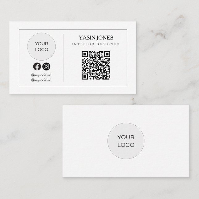 Minimalist QR Code Social Icon Logo Business Calling Card (Front/Back)