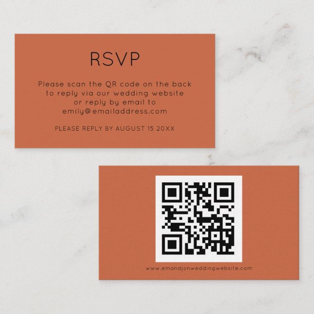 Minimalist QR Code Terracotta Wedding RSVP Enclosure Card (Front/Back)