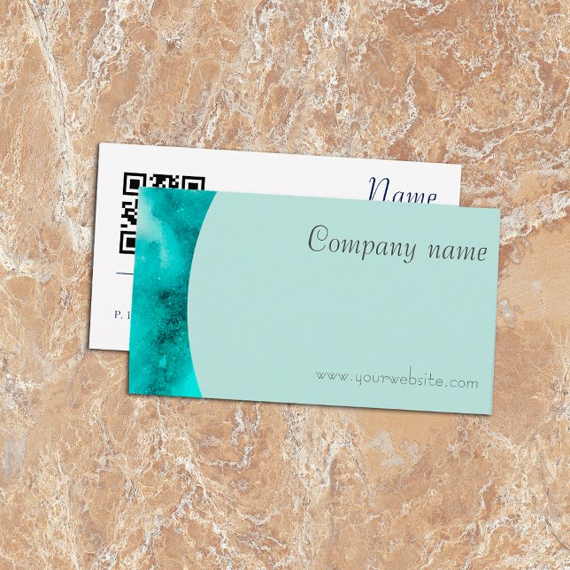 Minimalist QR turquoise green white Business Card (Creator Uploaded)