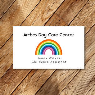 Minimalist Rainbow Daycare Center Babysitting Business Card