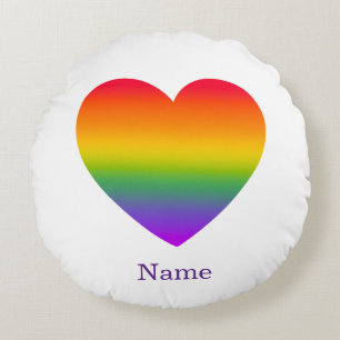 Minimalist Rainbow Line Heart - Cute Colorful Art Round Cushion